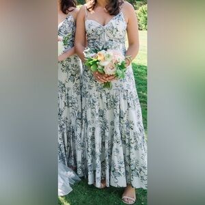 Custom Johanna Ortiz Blue and White Floral Full Length Dress